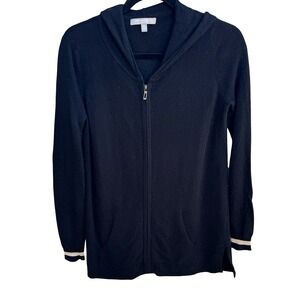 Neiman Marcus Cashmere Minimalist Quiet Luxury Full Zip Metallic Trim Hoodie XS